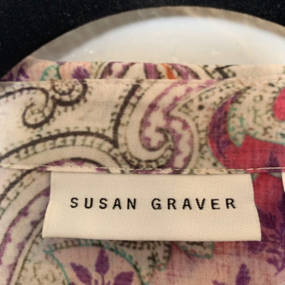 SUSAN GRAVER Purple Floral Chiffon Tunic Top Size 2XP Button Up Semi Sheer Artsy - Picture 3 of 15